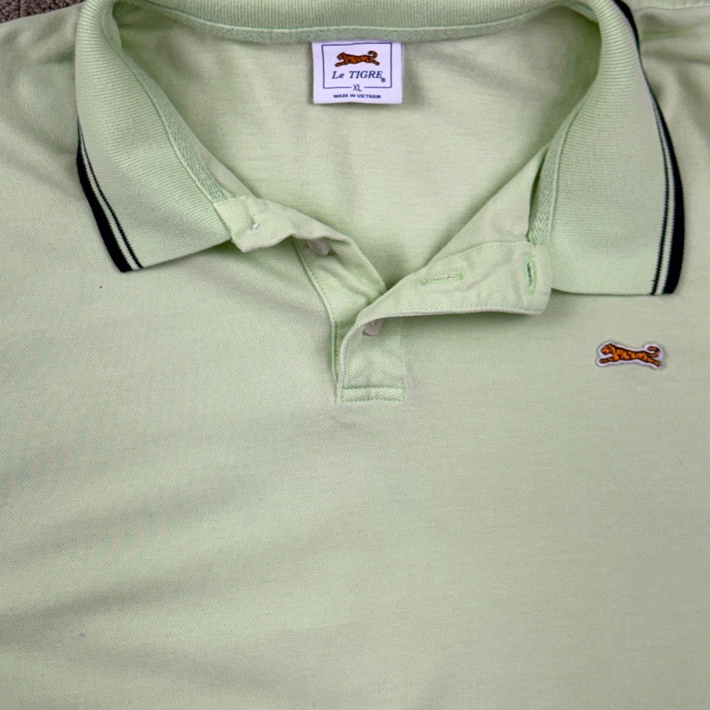 Le Tigre Polo Shirt Mens XL Green Cotton Pique Tiger Logo Y2K Preppy Golf